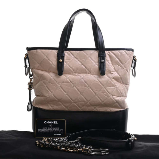 Luxury Chanel Leather Gabriel de Cocomark Shoulder Bag Beige/Black Ladies