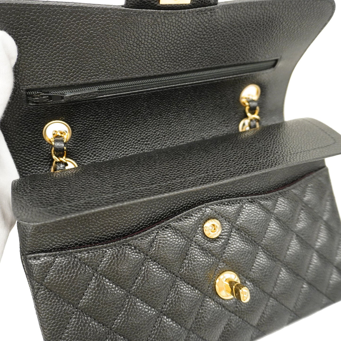CHANEL  Matelasse W Flap W Chain Women's Caviar Leather Shoulder Bag Black