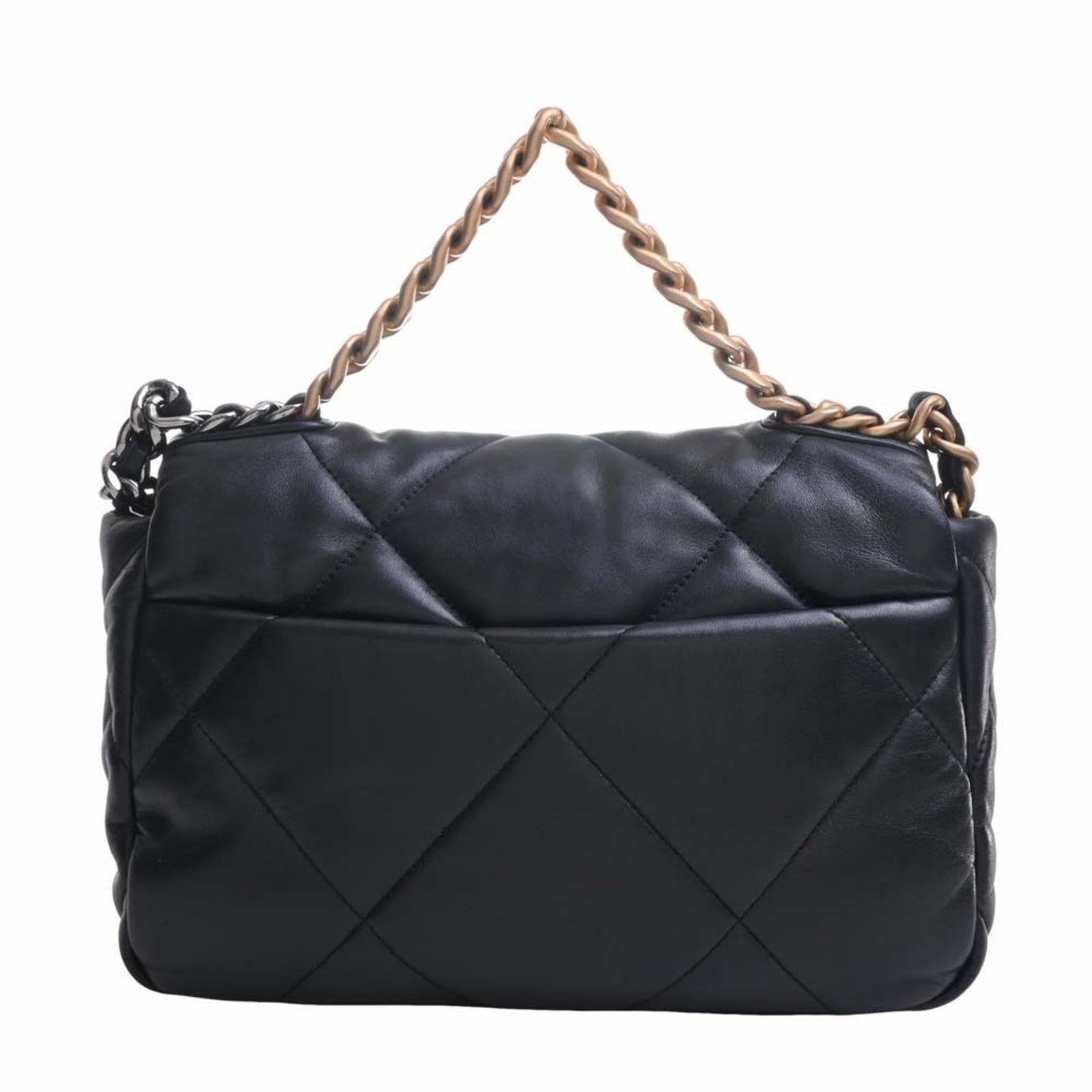 Luxury Chanel Lambskin  19 Coco Mark Chain Shoulder Bag Black Ladies