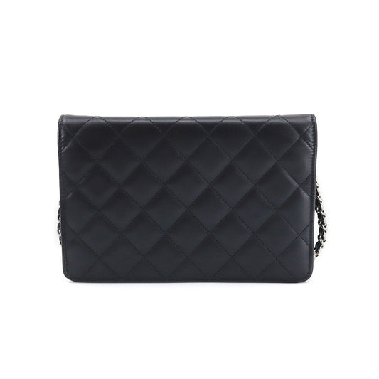 Luxury Chanel cambon line chain wallet folio long leather enamel black A46646 Cambon Line Chain Wallet