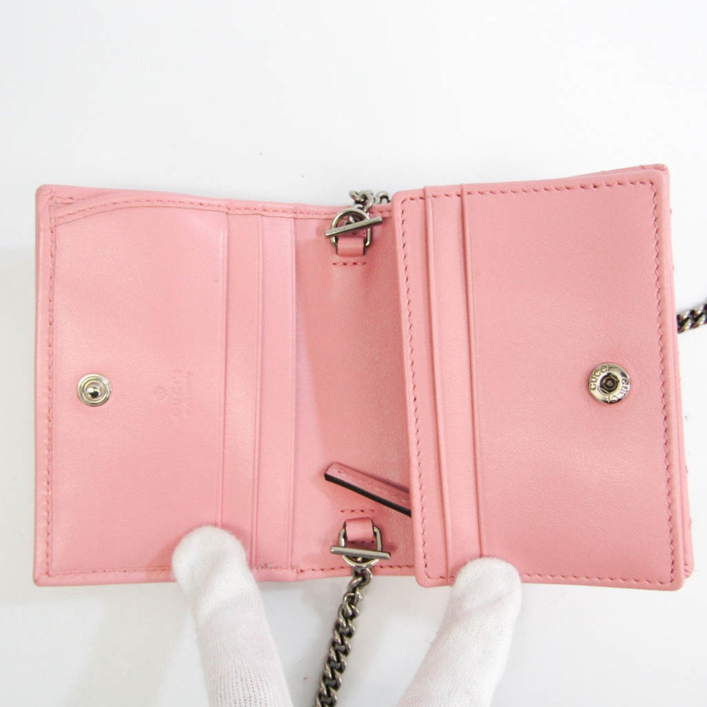 Luxury Gucci GG Marmont 625693 Women's Leather Chain/Shoulder Wallet Pink