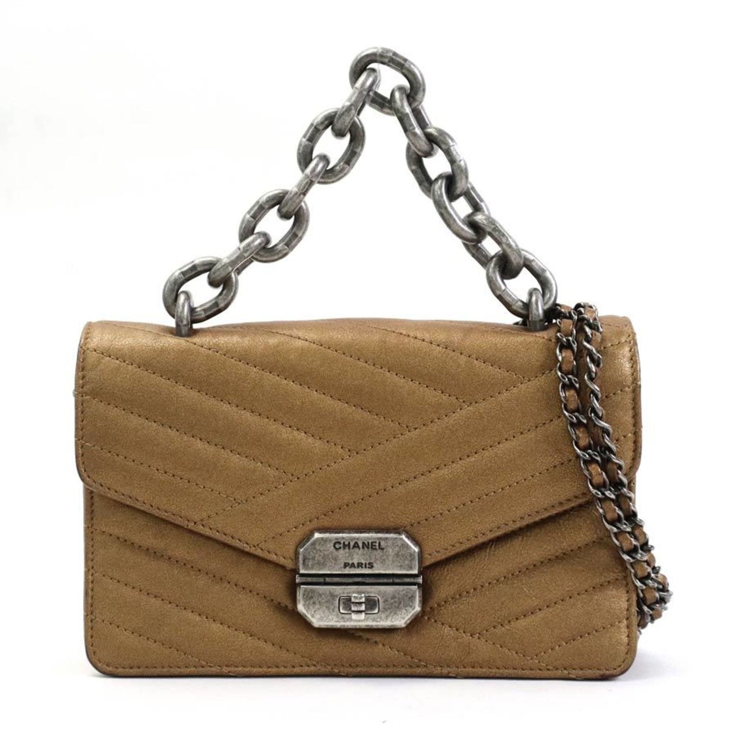 Luxury Chanel Handbag Diagonal Shoulder Bag Turn Lock Chain Leather/Metal Gold/Gunmetal