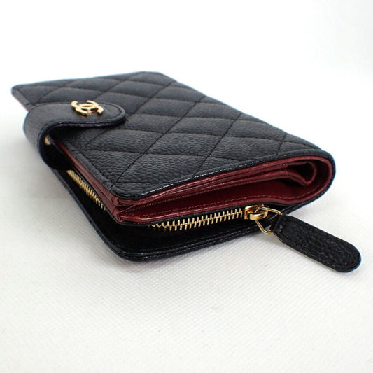 Luxury Chanel caviar skin matelasse black two-fold wallet