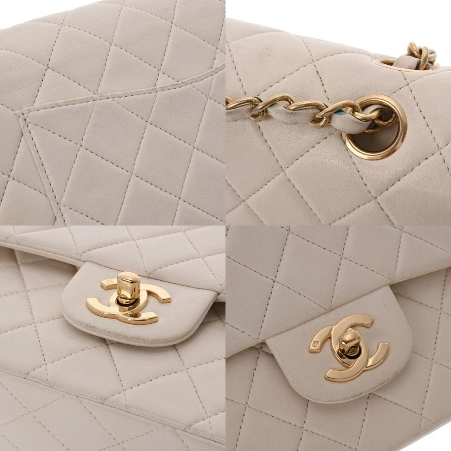 CHANEL Matelasse W Flap Chain Shoulder 25 White Women's Lambskin Bag