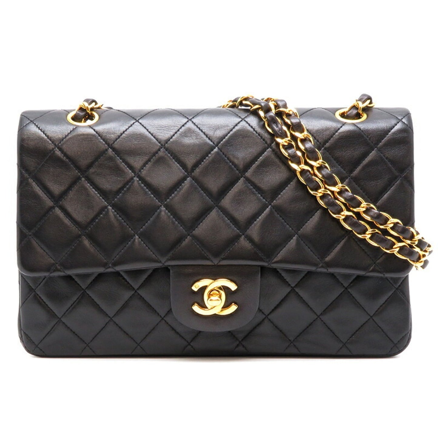 Luxury Chanel Matelasse 25 Chain Shoulder Women's Bag Lambskin Black