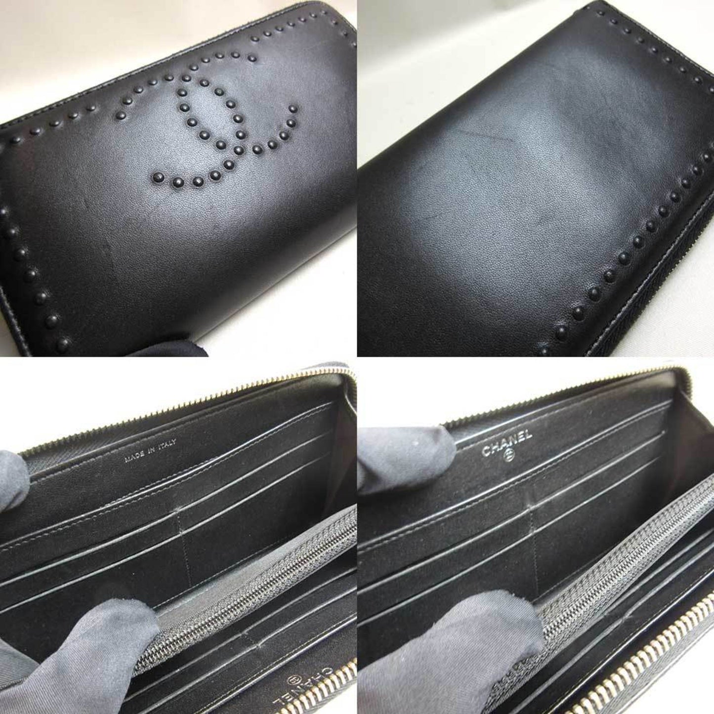 Luxury Chanel wallet long round black lambskin