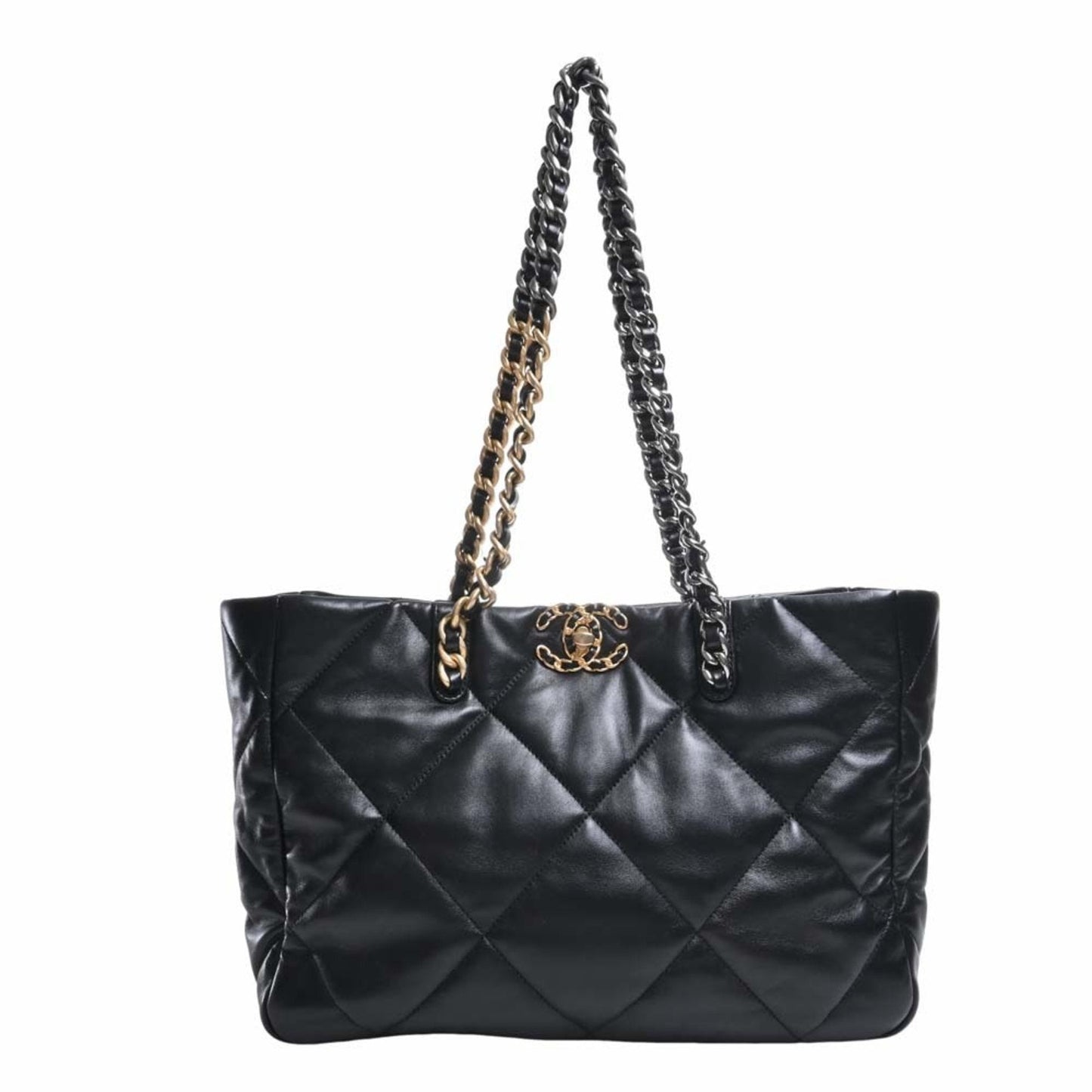 Luxury Chanel lambskin 19 bag coco mark chain shoulder AS3660 black ladies