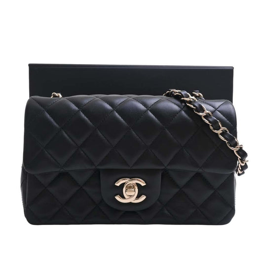 Luxury Chanel Lambskin Matelasse Coco Mark Chain Shoulder Bag Black Ladies