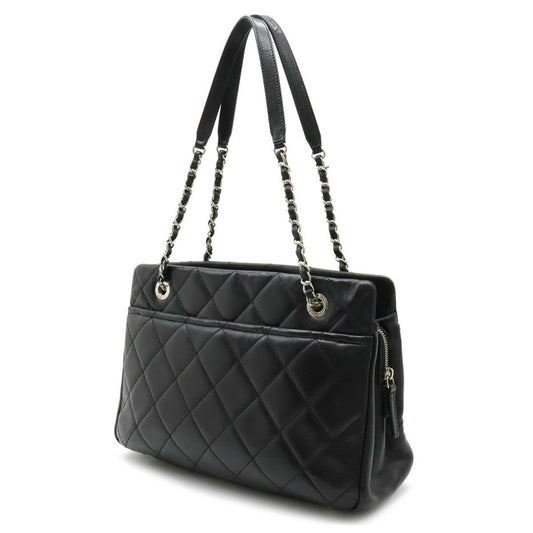 Luxury Chanel Matelasse Coco Mark Chain Tote Bag Shoulder Caviar Skin Leather Black A67294