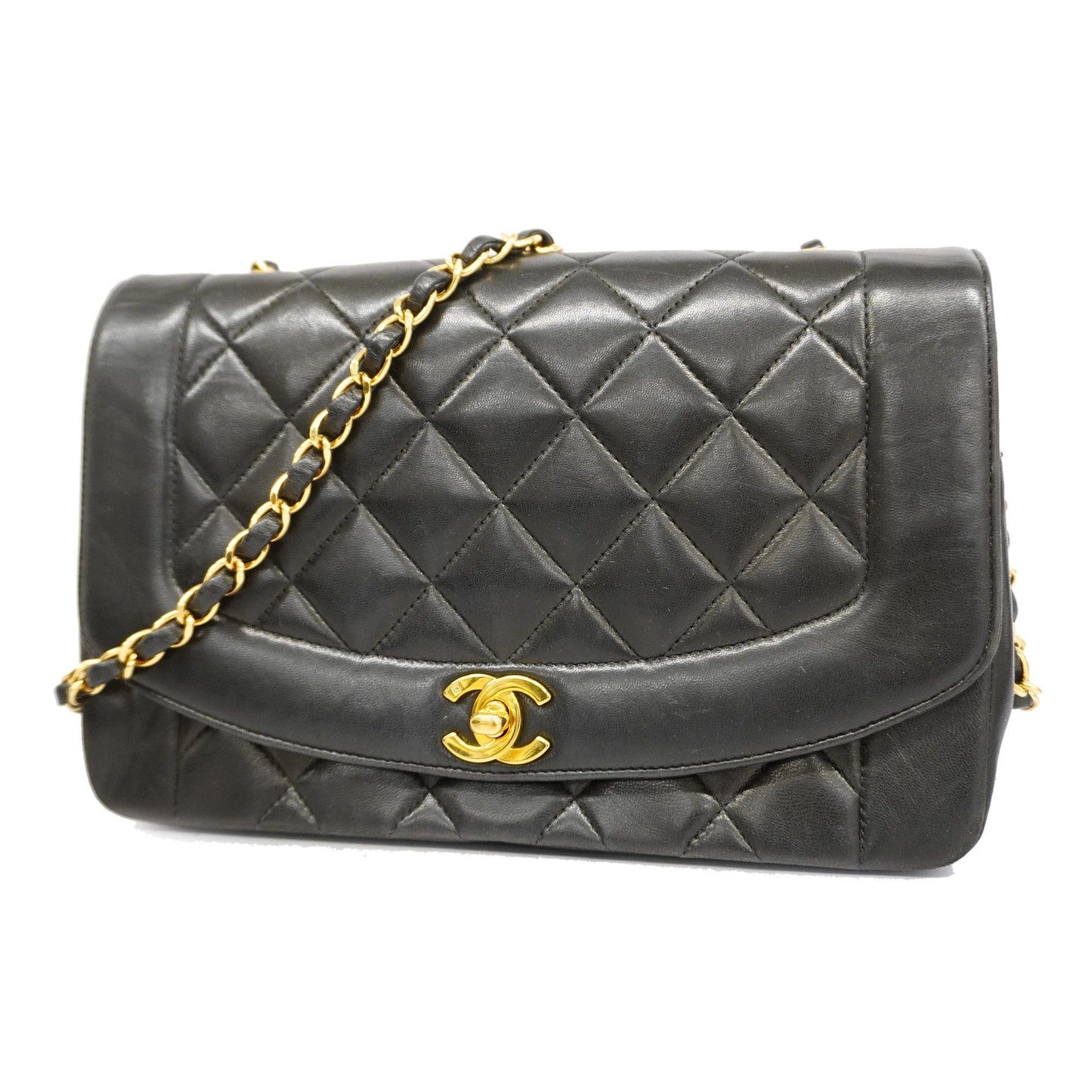 CHANEL  Matelasse Diana Flap Women's Leather Shoulder Bag Black