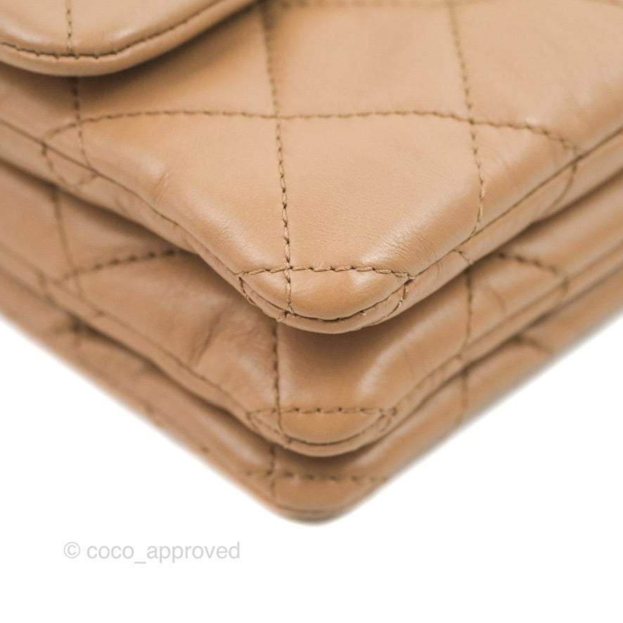 Chanel Flap Bag with Adjustable Strap Beige Lambskin Aged Gold Hardware 22K