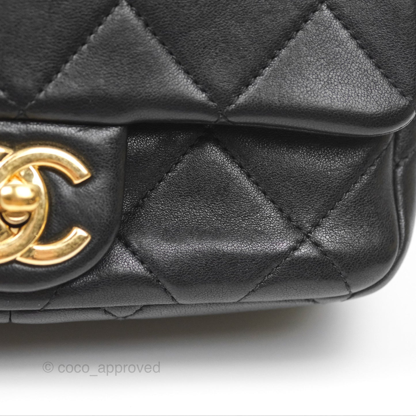 Chanel Mini Top Handle Flap Black Lambskin Aged Gold Hardware