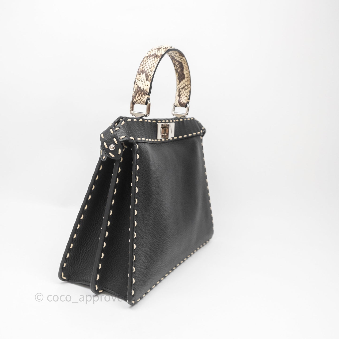 Fendi Peekaboo ISeeU Python Handle Handbag Black Calfskin Silver Hardware