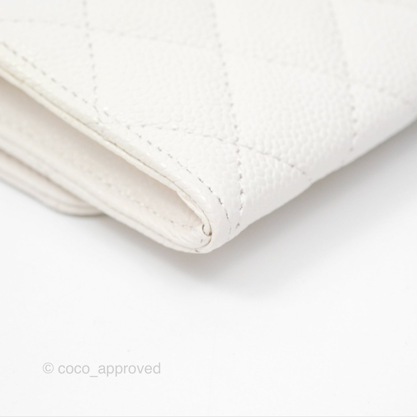 Chanel Quilted Flap Card Holder White Caviar Silver Hardware