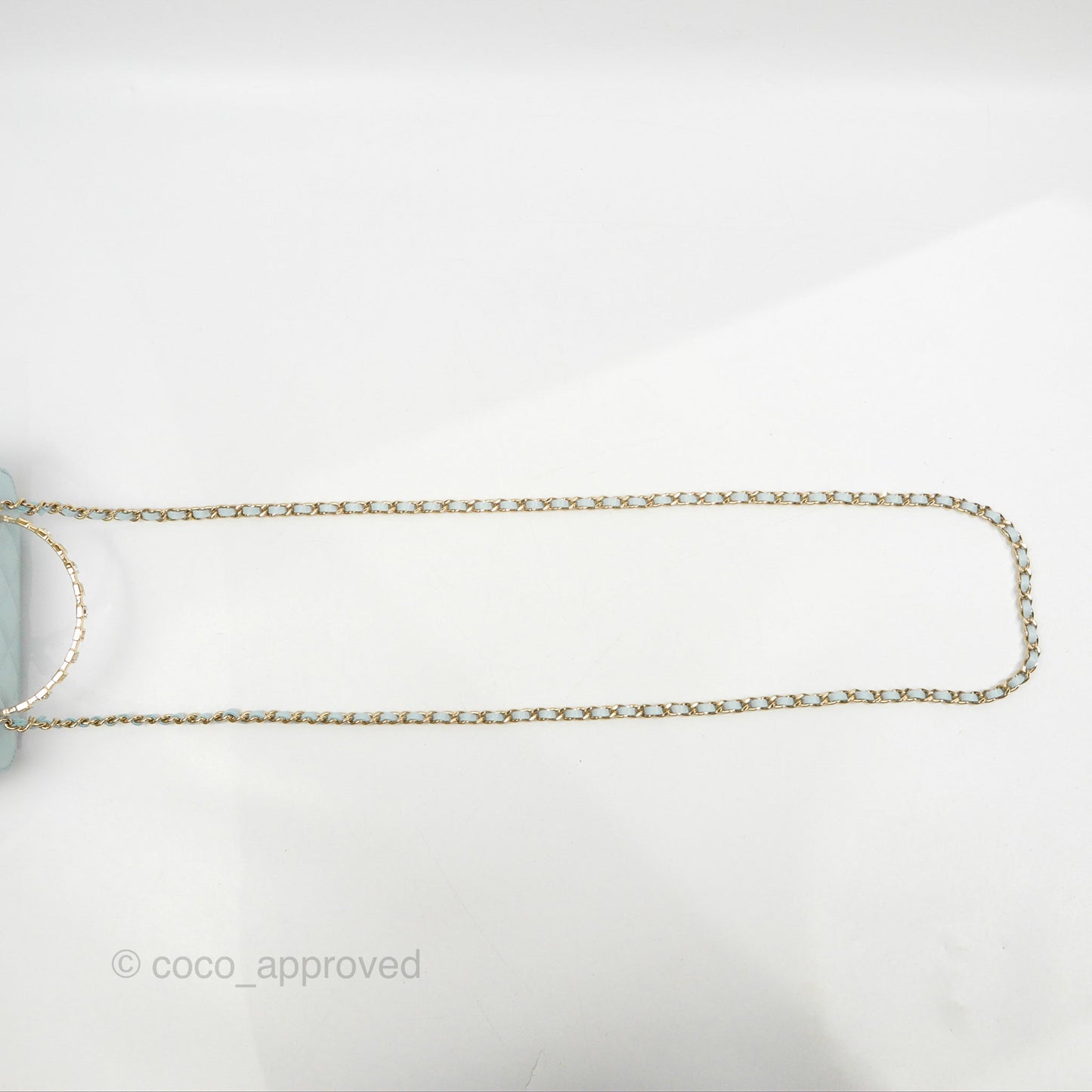 Chanel Vanity Rectangular Logo Crystal Top Handle Light Blue Lambskin Gold Hardware