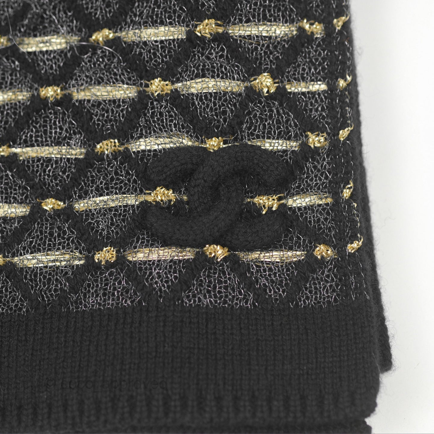 Chanel Black Knit Scarf Cashmere Cotton