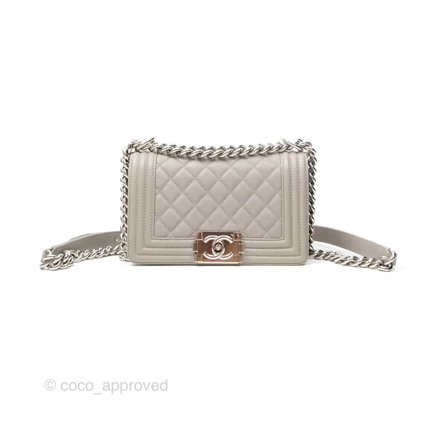 Chanel Small Boy Grey Caviar Silver Hardware