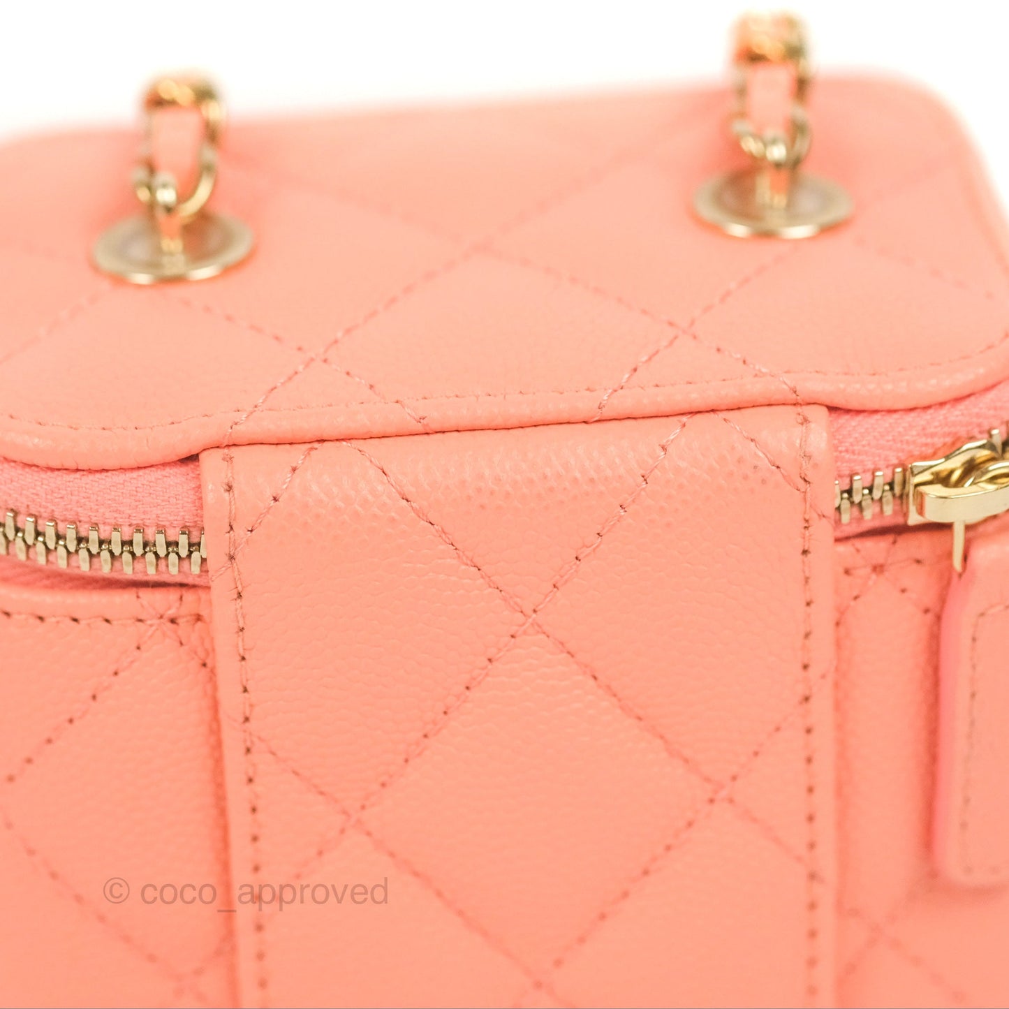Chanel Mini Vanity With Chain Coral Pink Caviar Gold Hardware