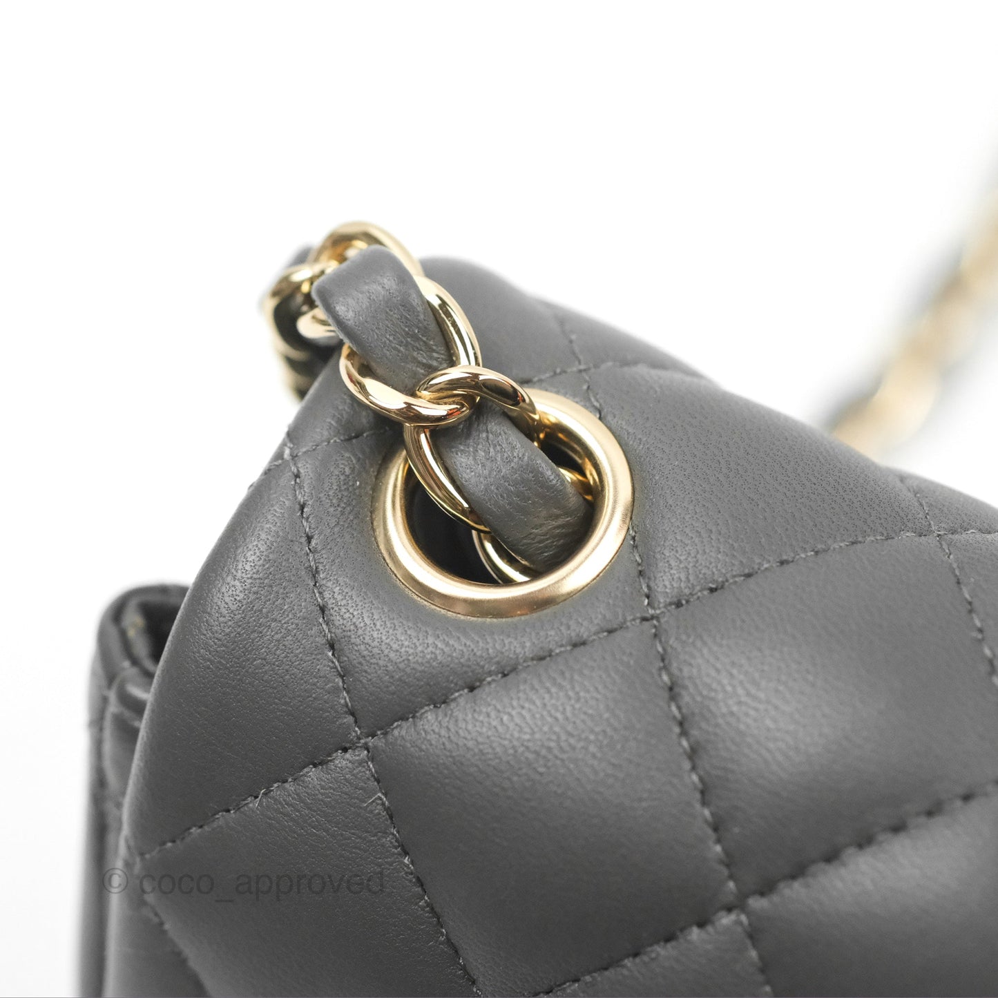 Chanel Quilted Mini Square Flap Grey Lambskin Gold Hardware