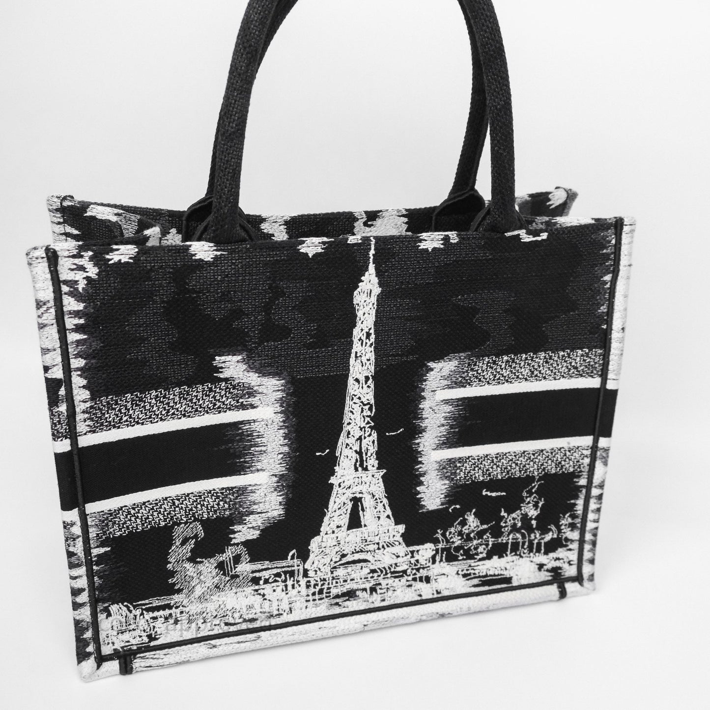 Dior Medium Book Tote Paris Embroidered Black White