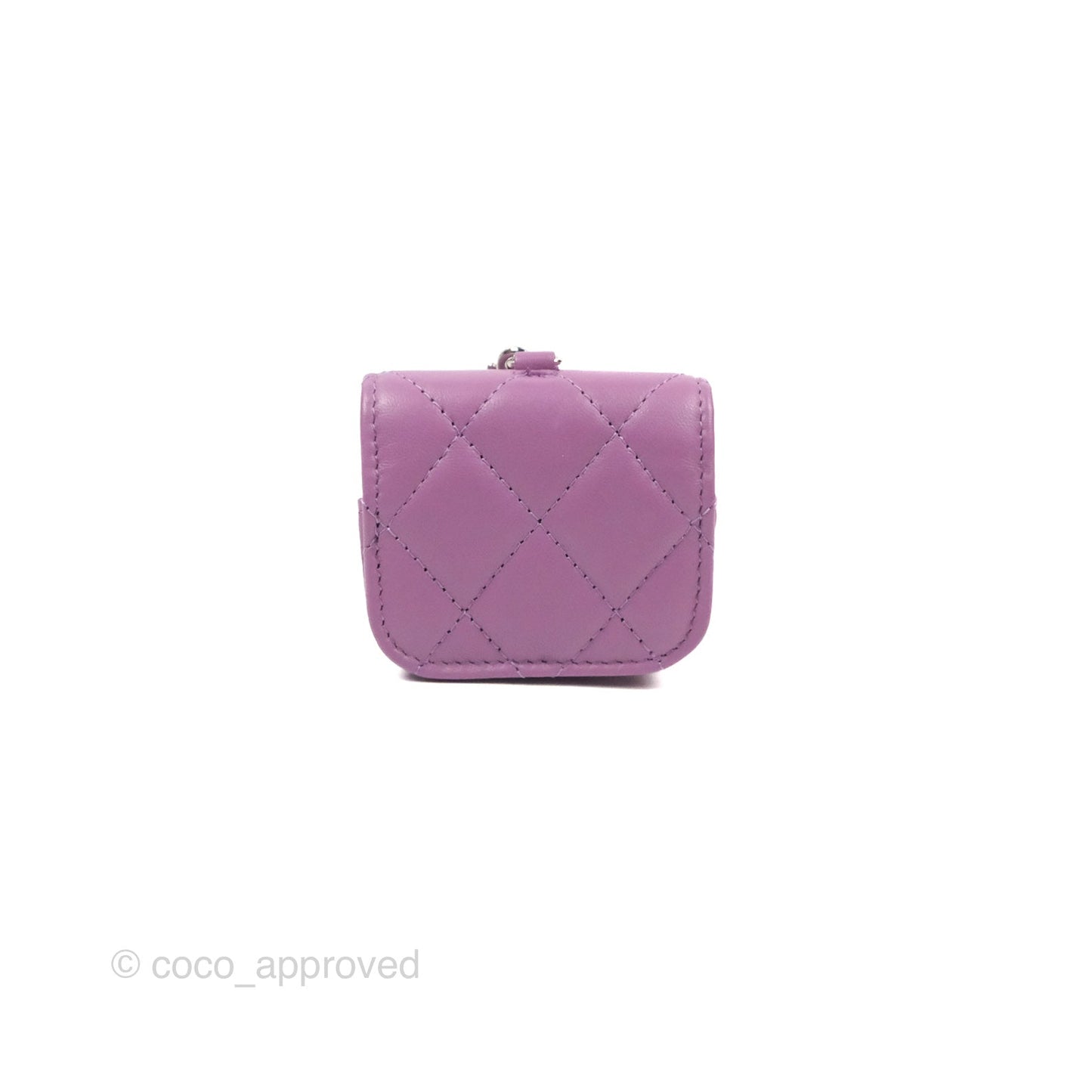 Chanel Quilted Airpods Pro Case with Removable Chain Purple Lambskin Silver Hardware