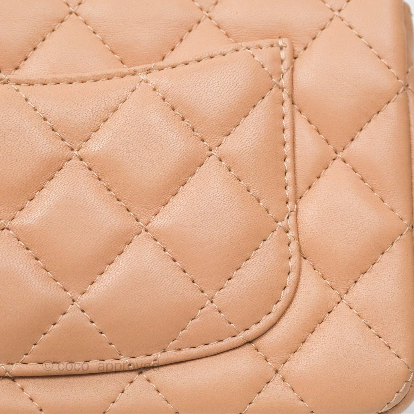 Chanel Mini Rectangular Quilted Beige Lambskin Gold Hardware