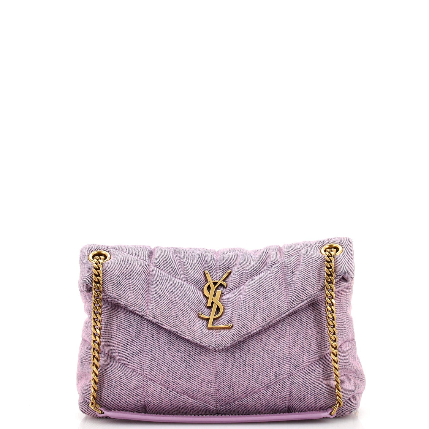 Luxury Saint Laurent Loulou Puffer Shoulder Bag Quilted Vintage Denim Small