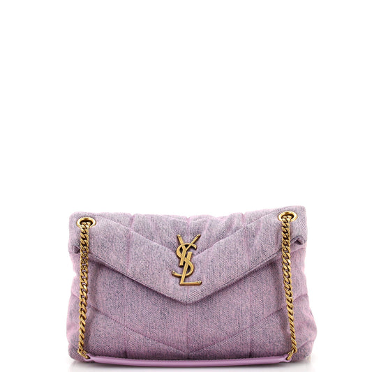 Luxury Saint Laurent Loulou Puffer Shoulder Bag Quilted Vintage Denim Small