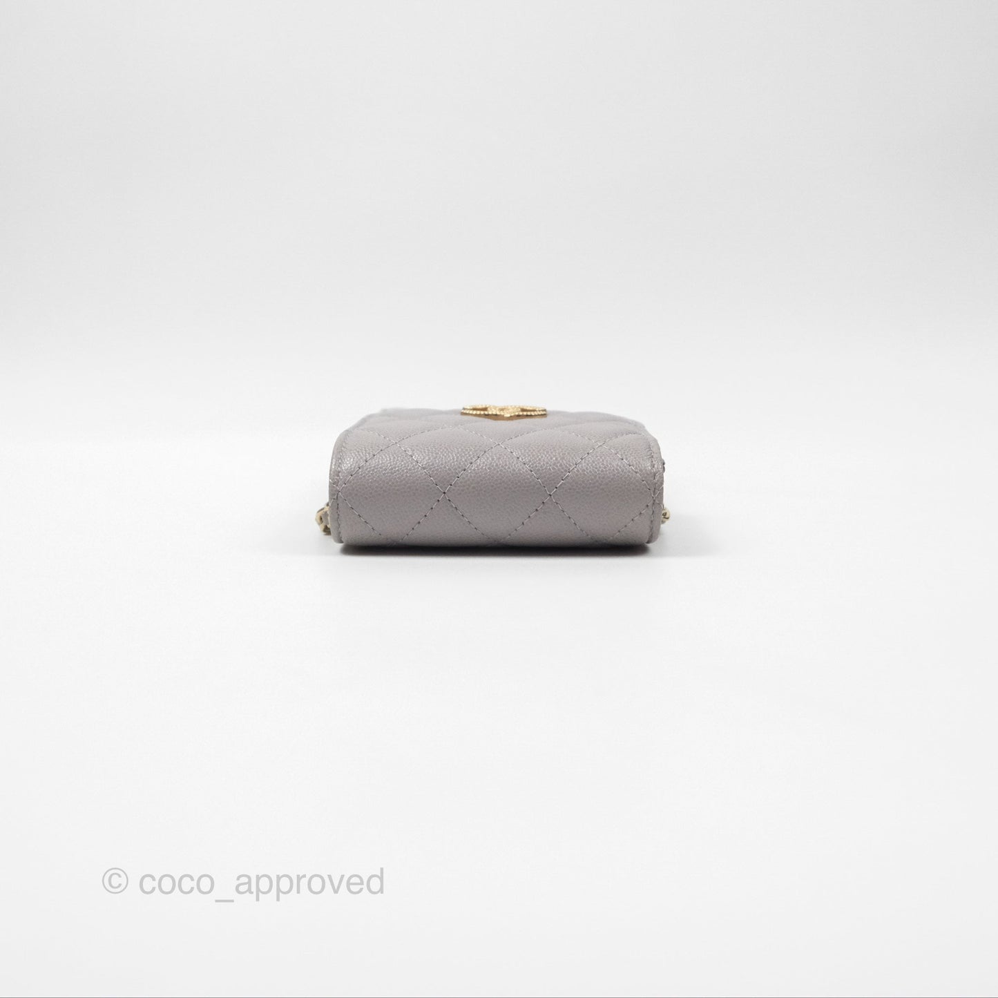 Chanel Quilted Phone Holder Grey Caviar Gold Hardware