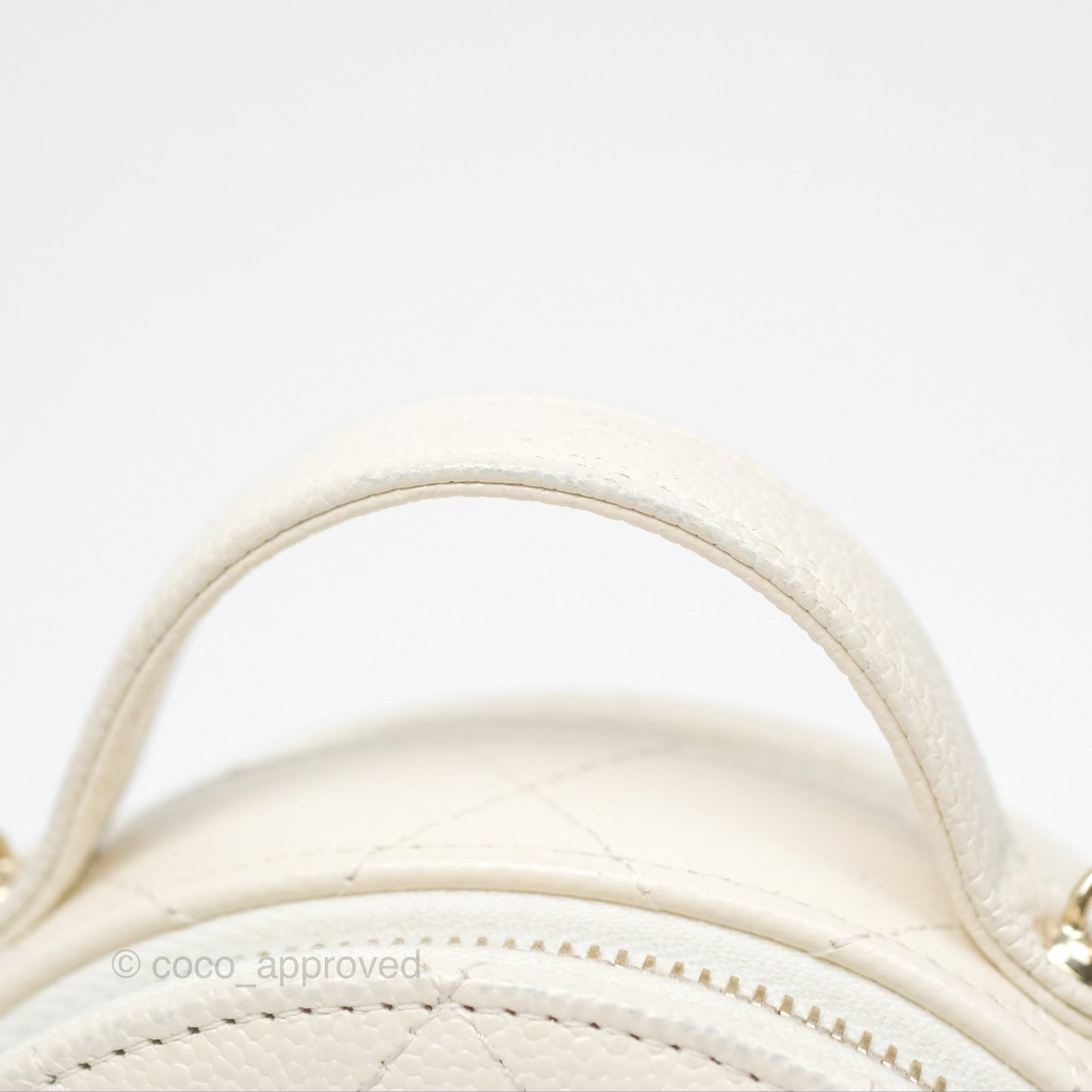 Chanel Mini Round Vanity Bag Handle With Care Ivory Caviar