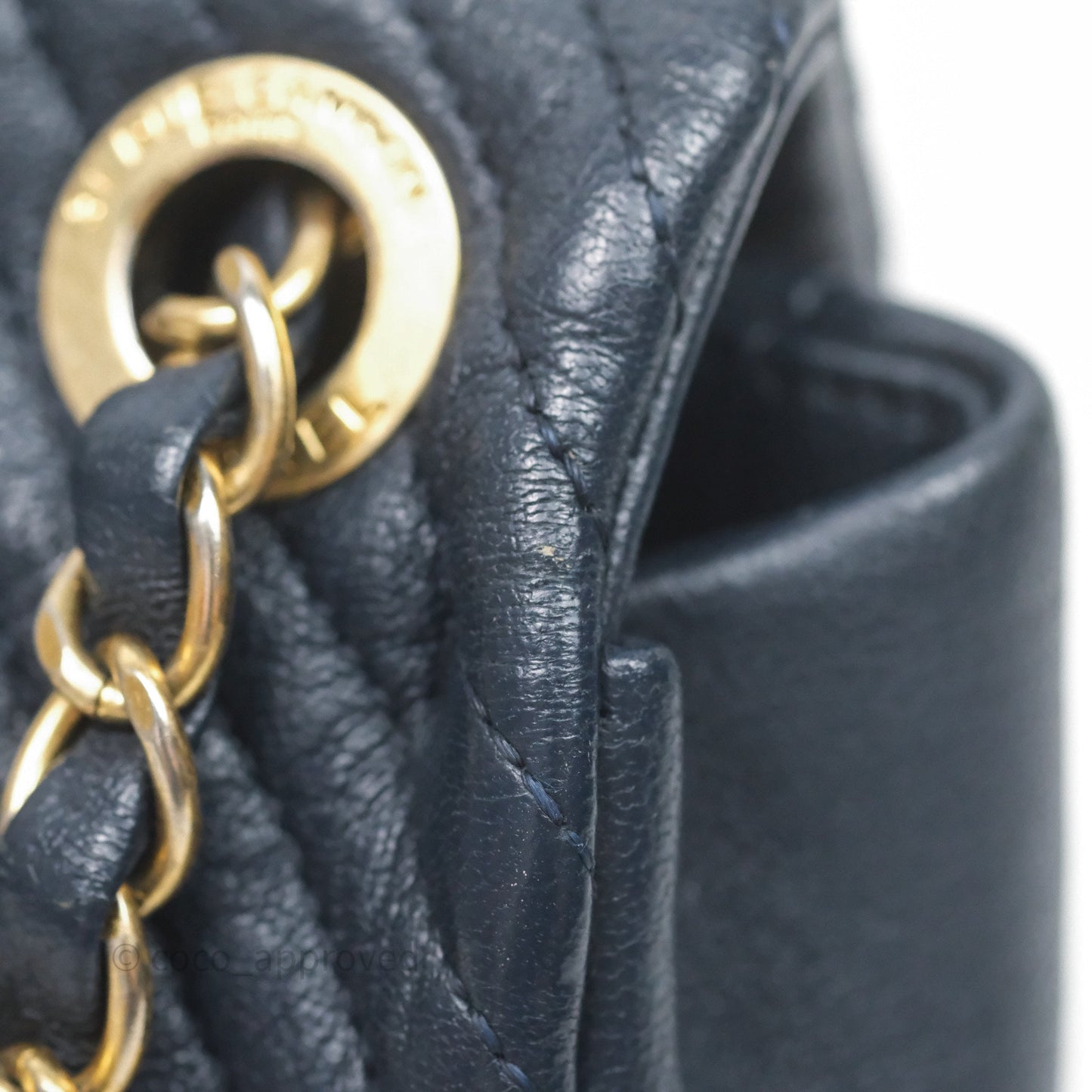 Chanel Medium Chevron Surpique Flap Navy Calfskin Aged Gold Hardware