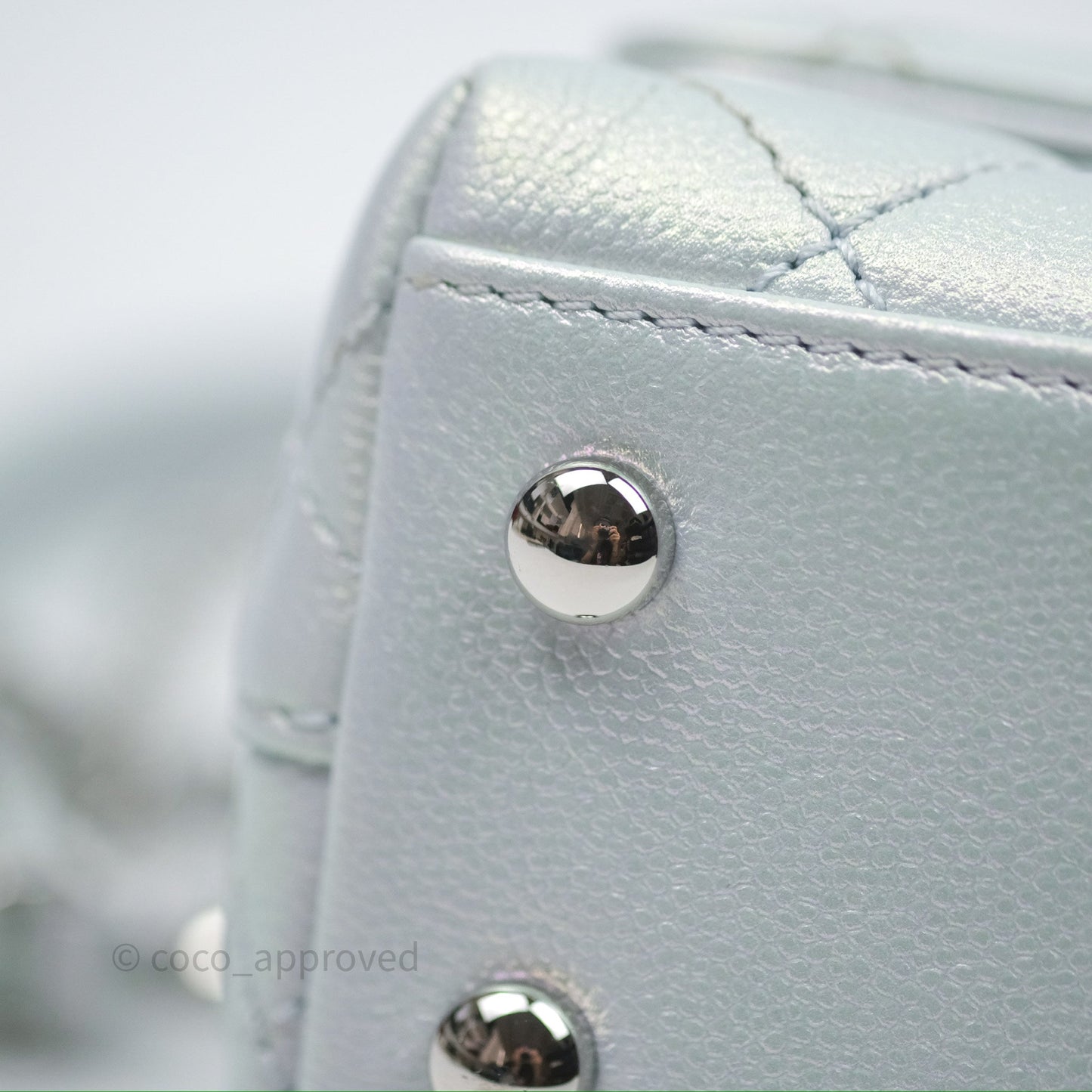 Chanel Mini Coco Handle Quilted Iridescent Light Blue Caviar Rainbow Hardware
