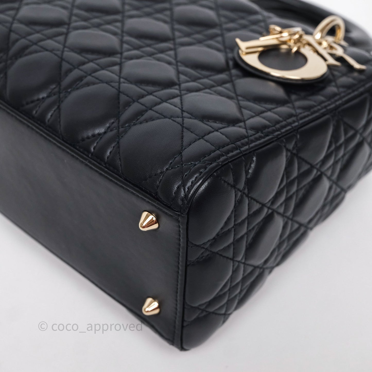Christian Dior Medium Lady Dior Navy Lambskin Gold Hardware