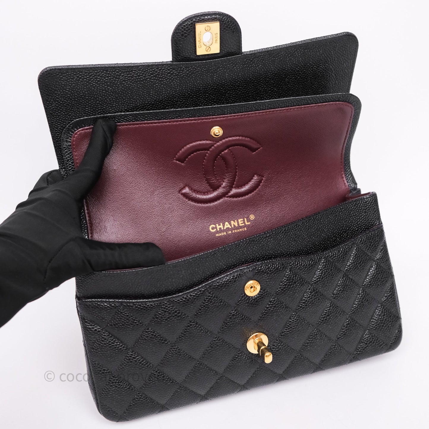 Chanel Classic M/L Medium Flap Quilted Black Caviar Gold Hardware