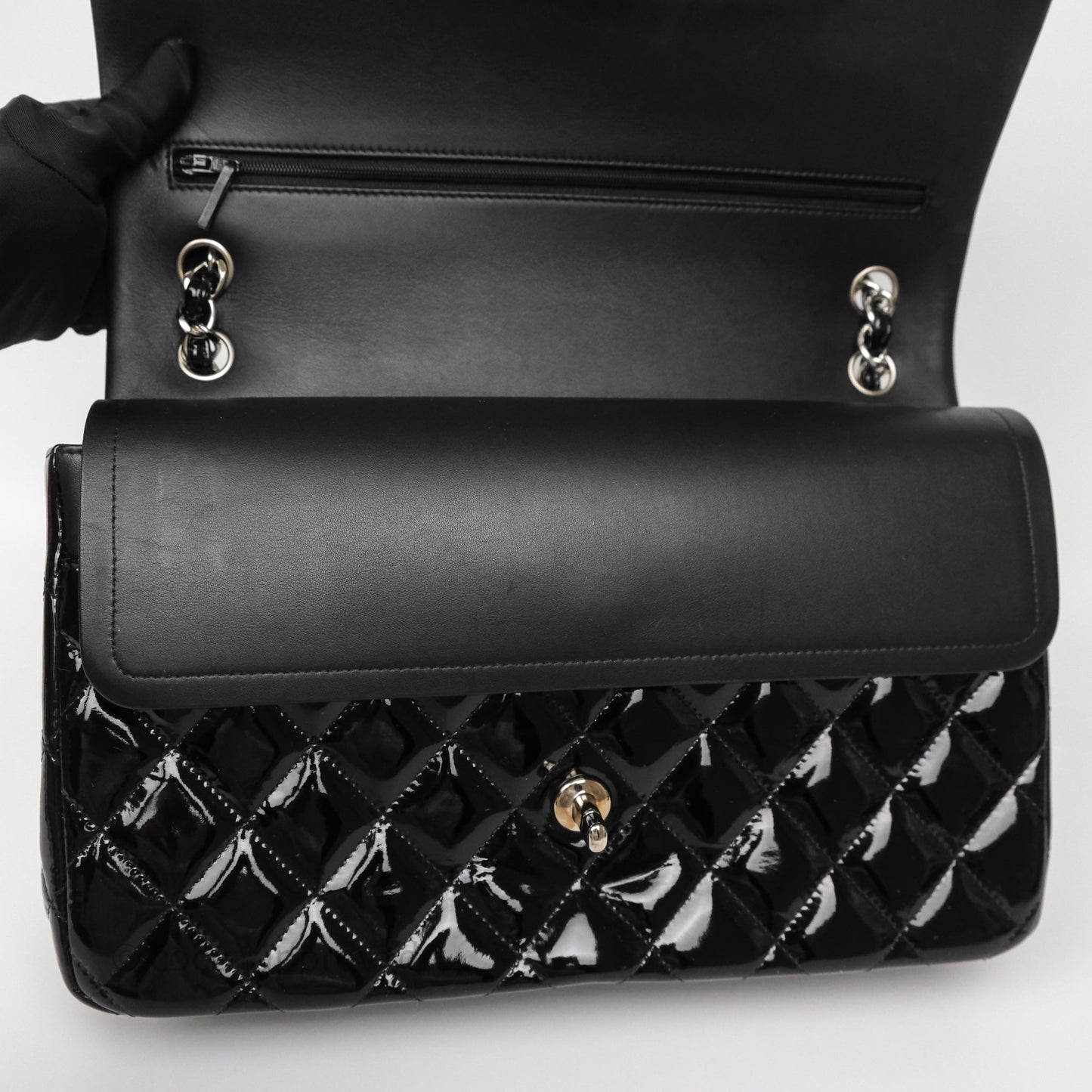 Chanel Jumbo Double Flap Black Patent Silver Hardware⁣⁣