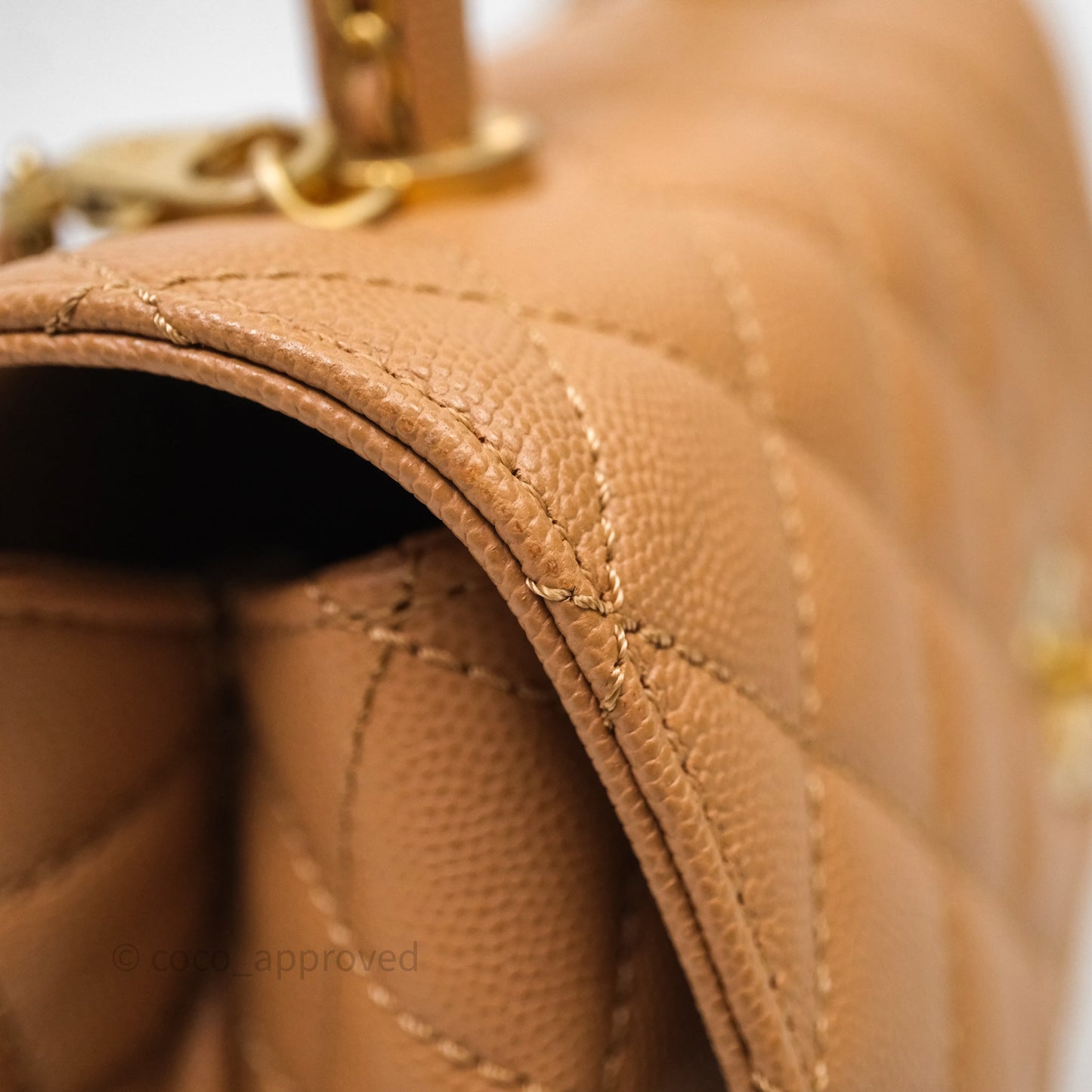 Chanel Small Coco Handle with Chain Handle Beige Caviar Aged Gold Hardware 23P