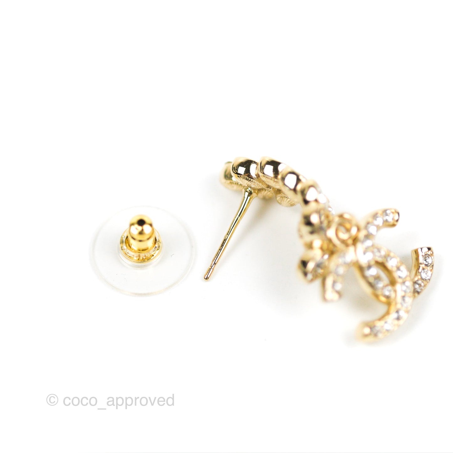 Chanel Leafy Crystal CC Drop Earrings Gold Tone 23S