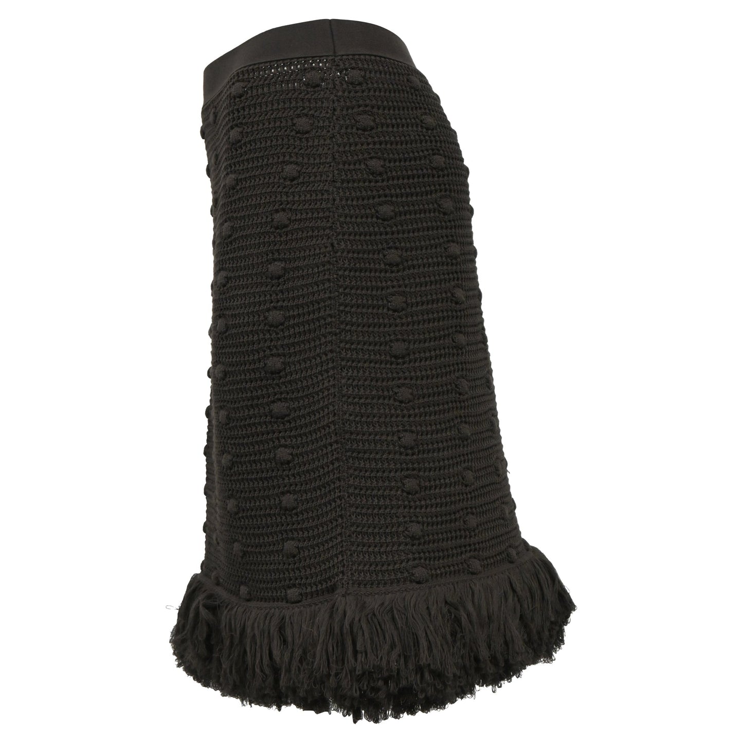 Luxury Bottega Veneta Mini Knitted Fringed Skirt in Green Cotton