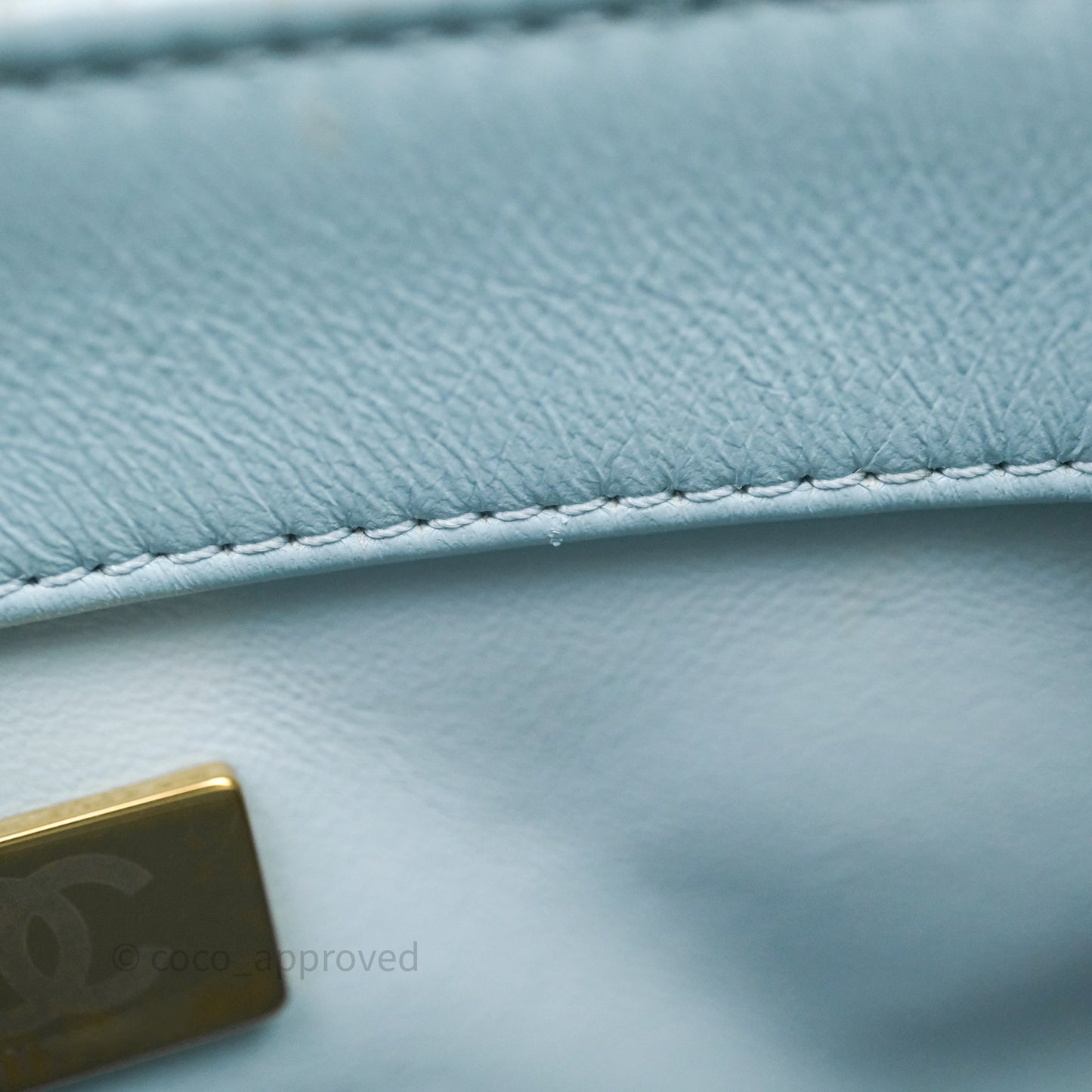 Chanel Quilted Enamel Pending CC Small Square Flap Baby Blue Lambskin