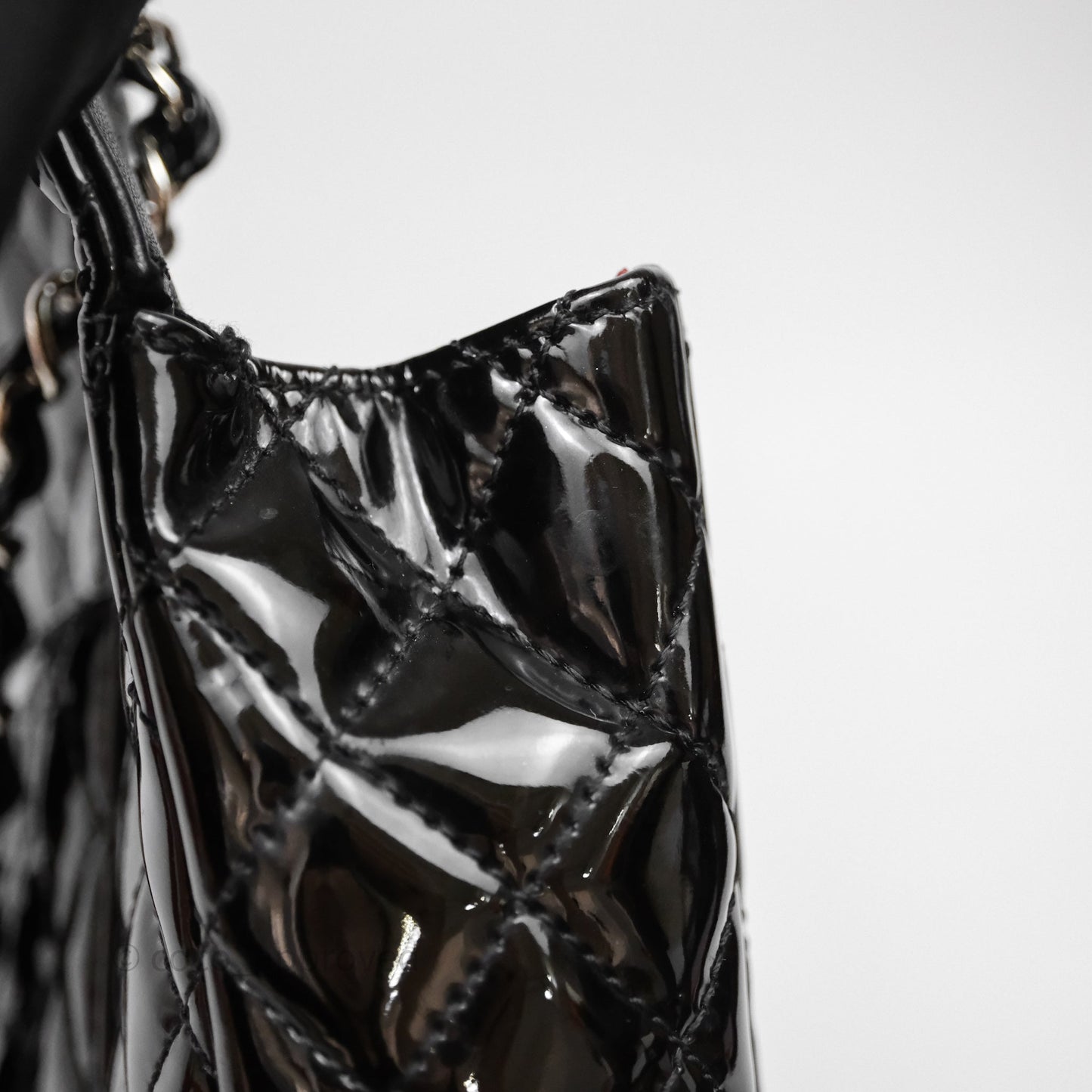Chanel Quilted Medium Flap Black Patent Silver Hardware