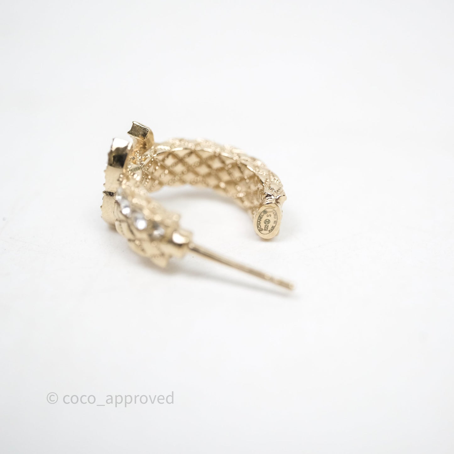 Chanel CC Double Row Hoop Crystals Earrings Gold Tone 22S