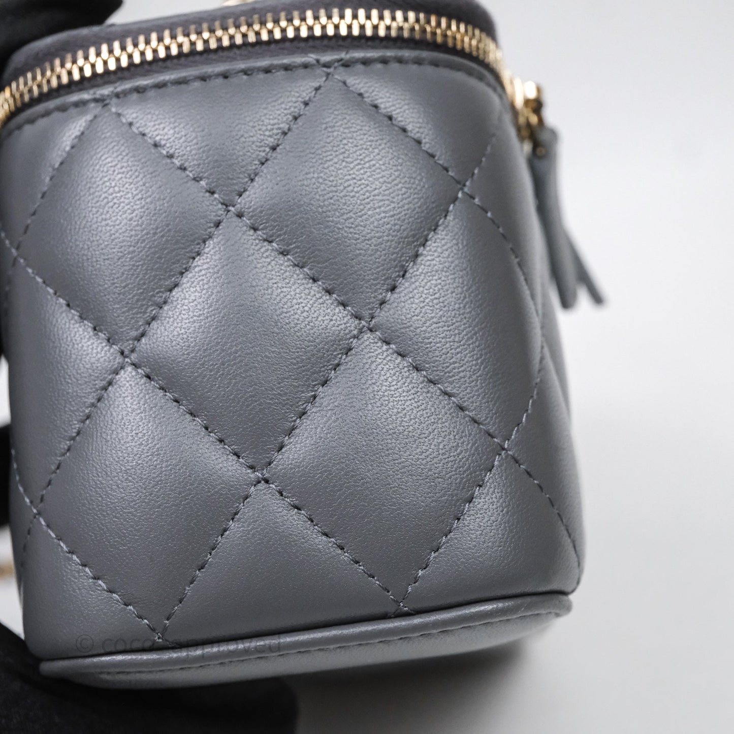 Chanel Vanity Rectangular Top Handle Grey Lambskin Gold Hardware