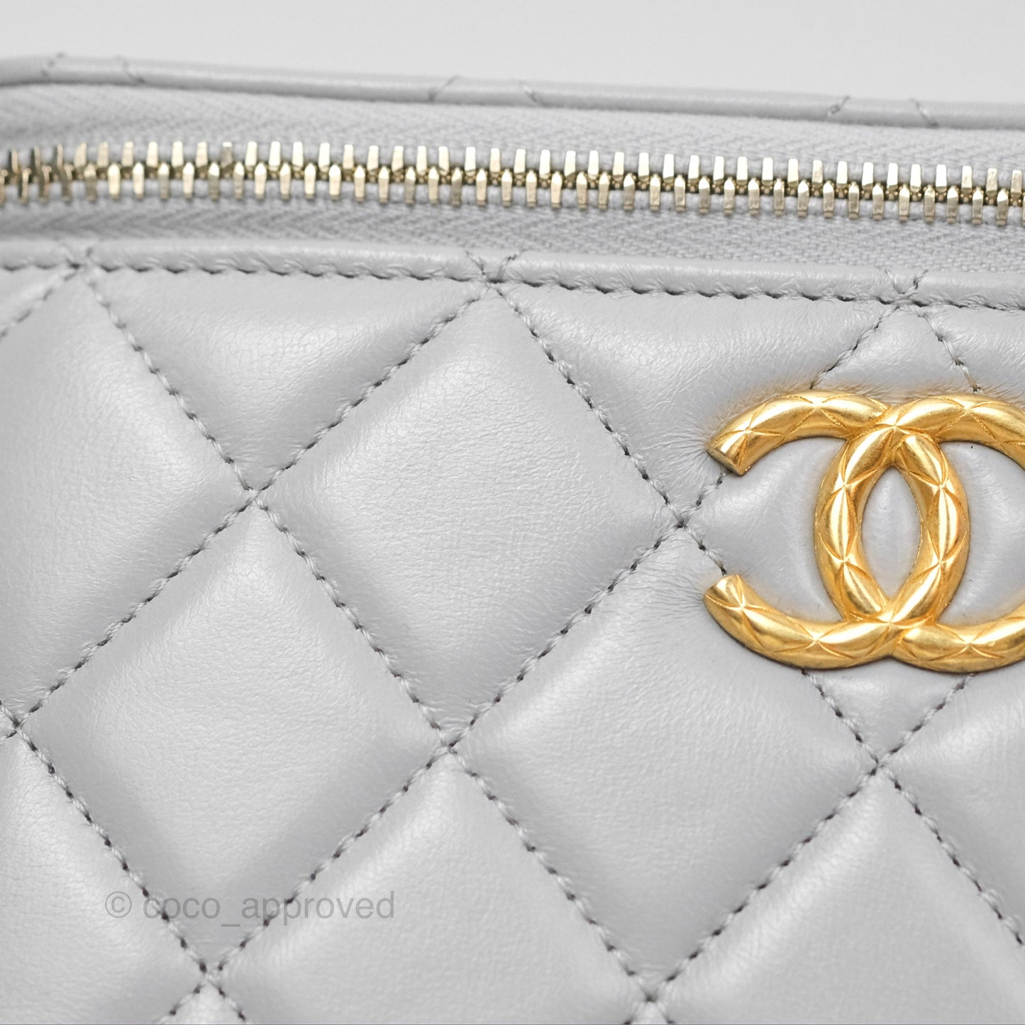 Chanel All Slide Vanity with Adjustable Chain Grey Lambskin Aged Gold Hardware