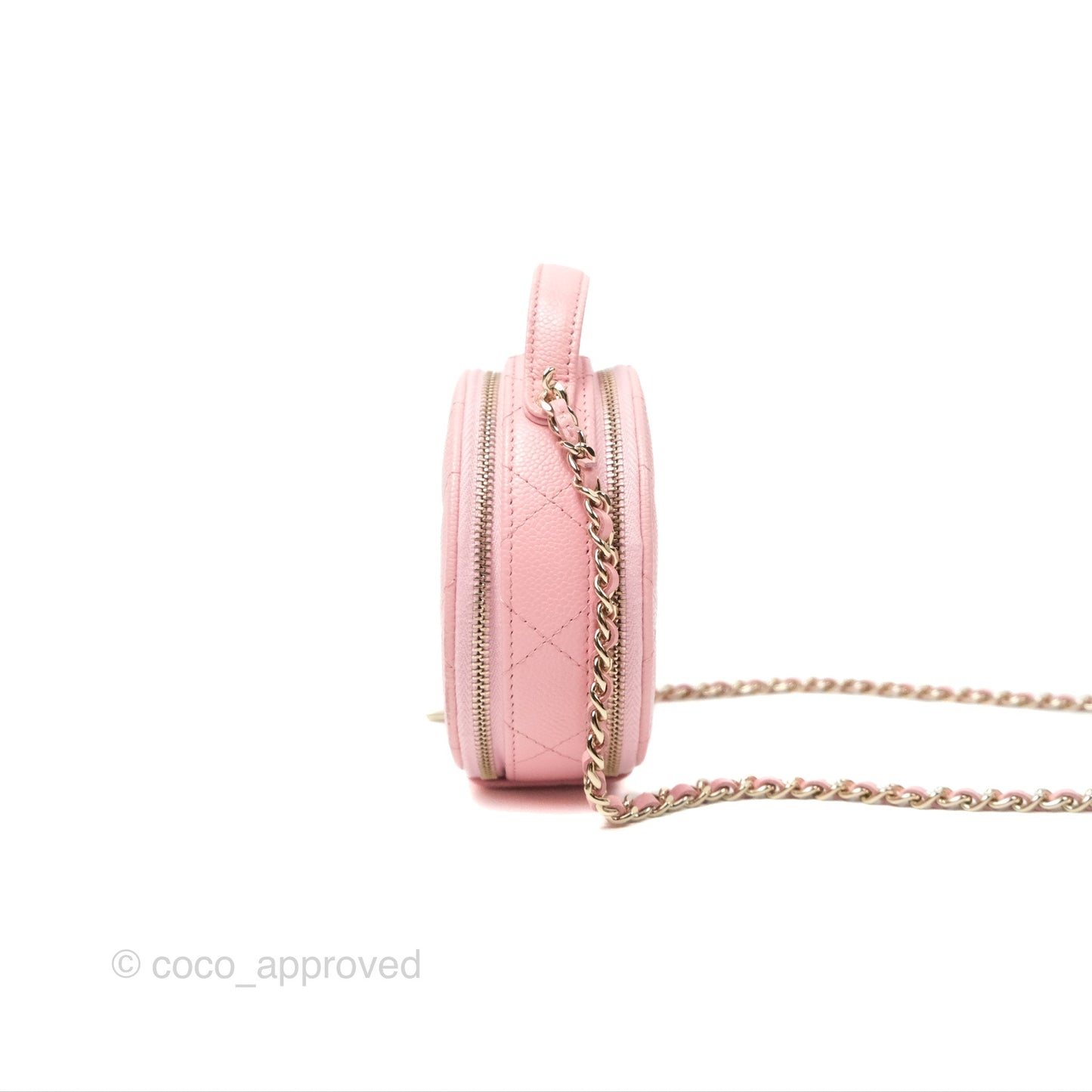 Chanel Mini Round Vanity Bag Handle With Care Pink Caviar 22C