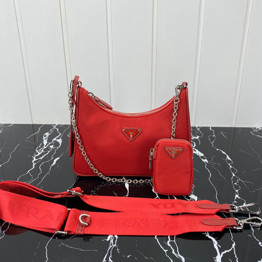 Luxury PradaHOBO 22 BAG IN CHERRY RED RE-NYLON