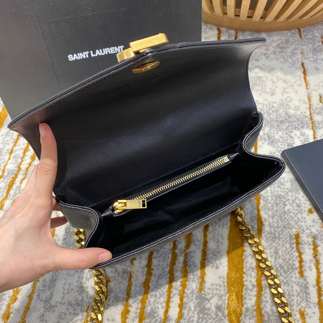 Luxury Saint Laurent YSL College Medium 24cm Black Quilted Calfskin Gold Hardware