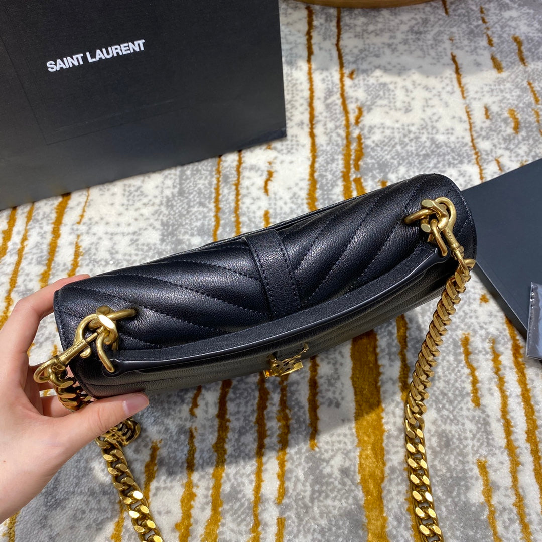Luxury Saint Laurent YSL College Medium 24cm Black Quilted Calfskin Gold Hardware