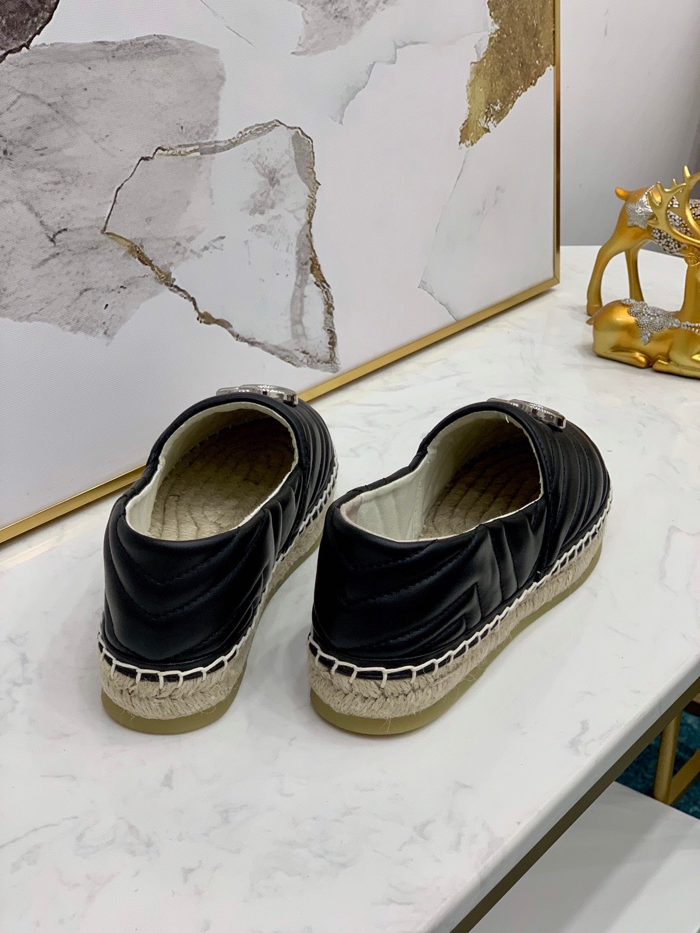 Luxury Gucci gg espadrilles black calfskin silver gg