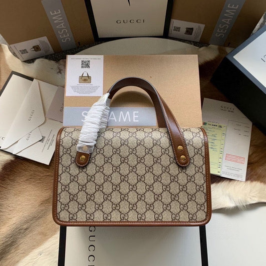 Luxury Gucci GG HORSEBIT 1955 SMALL 27 BAG IN BEIGE CANVAS AND BROWN CALFSKIN