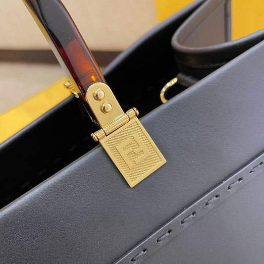 Luxury FendiSHINE 40 TOTE BAG IN BLACK EMBOSSED CALFSKIN